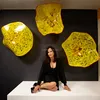 40cm diameter hand blown art big yellow glass plates wall hanging art