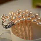 Factory Wholesale Peacock Shaped Bride Rhinestone Pearls Hair Accessories Wedding Hair Comb Bridal Crystal