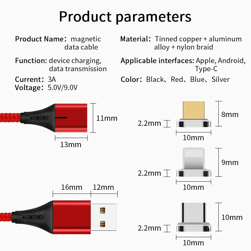wholesale phone accessories 3 in 1 magnetic data cable 3A fast charging for Android/ios/type c phone usb cable charging - ANKUX.COM