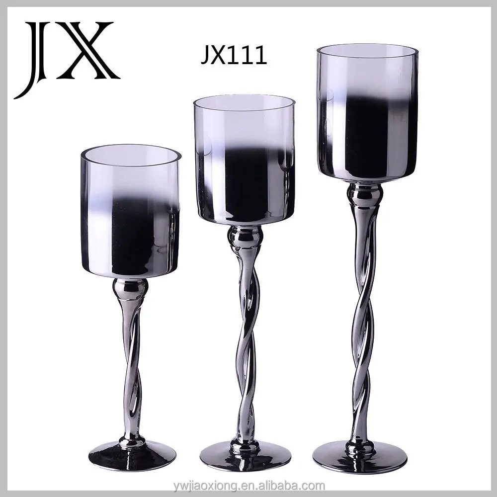 Metal Color Silver Cylinder Longstemmed Glass Candle Holder For