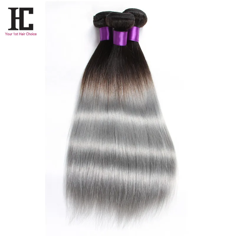 Silver Grey Hair Weave 7A Brazilian Virgin Hair Straight 3Pcs/lot Ombre Hair Extensions 100% Silver Grey Ombre Hair Extensions