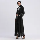 New Arrival Muslim Dresses Turkish New Black Lace Pearl Fashion Middle East Dubai Cardigan Moroccan Abaya Jilbab