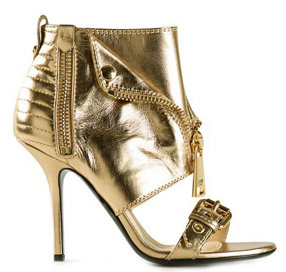 2015 Newest Buckle Toe Fashion Coat Shape Women Sexy Sandals Zipper Front High Heels Ladies Summer Fashion Shoes Plus Size