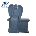 funerary granite memorial bench cemetery angel statue