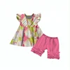 Baby clothes store interior design cute feather print top and pure ruffle short girls outfit