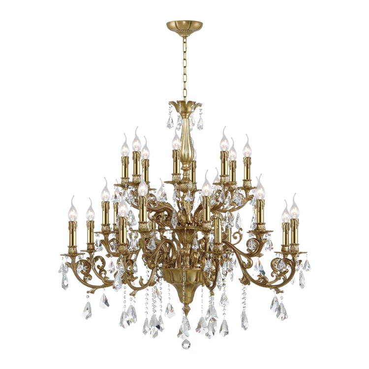 American Style 24 Arms Antique Brass Candle Crystal Chandelier For American Style 24 Arms Antique Brass Candle Crystal Chandelier For