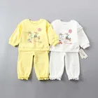 wholesale long sleeve floral pattern appliques kids clothes sets knitted rib cuff spring autumn