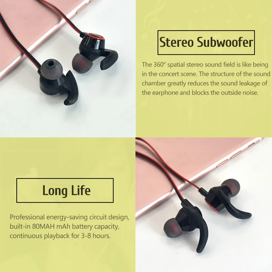 Vitog AMW-810 Sport Wireless Earphones headset In-ear neckband headphone Stereo Hands-free Noise Cancellation earbuds with Mic - ANKUX.COM