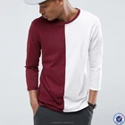 bulk custom t shirt for men long sleeve longline t shirt with contrast splice in red and white