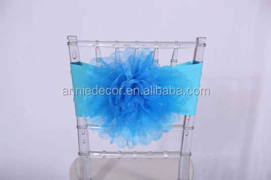 Popular sale organza flower wedding chair sashes with spandex chair band