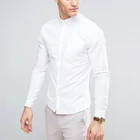 White Casual Skinny Oxford Long Sleeves Shirt