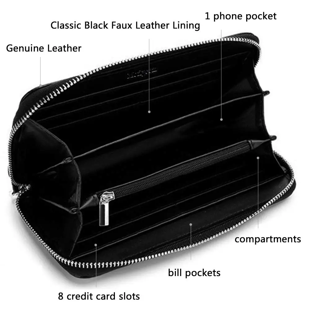 factory custom fashion ladies purse genuine leather zip around