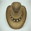 wholesale men Summer raffia cowboy Straw Hat with shell decoration