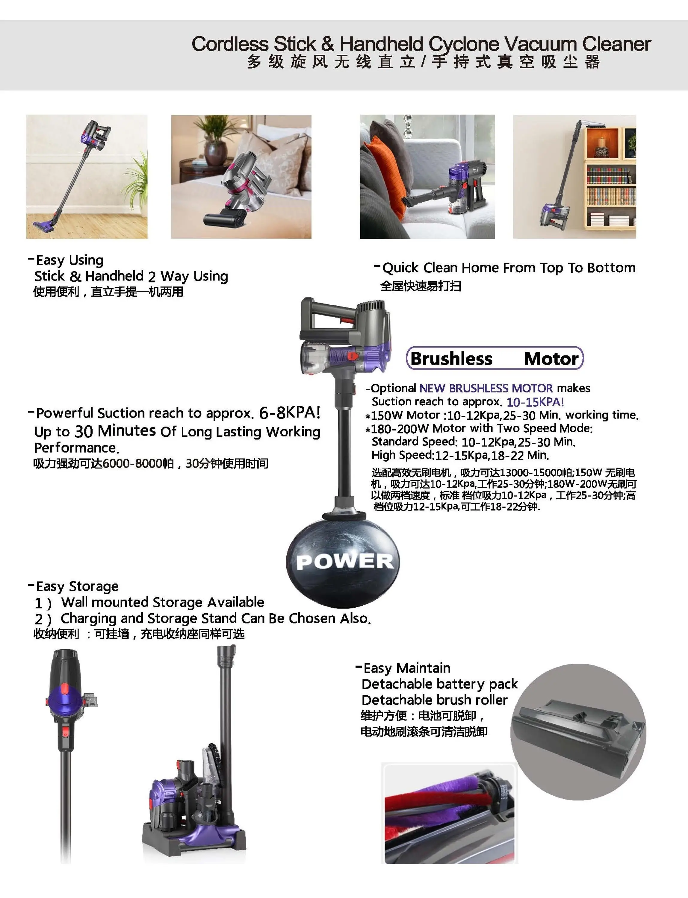 Cordless Rechargeable Vacuum Cleaner 2022KPA Super Powerful Vacuum