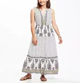 Strappy Sleeveless Floral Print Retro Ethnic Summer Women V-neck Beach Tiered Crinkle Maxi Dress