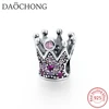 Authentic 925 Sterling Silver Charms With Pink Crystal CZ Fit Series Bracelets For Women European Bead Fine Jewelry