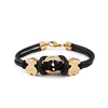 Hot Sale Personalized Bear Crystal Gold Charms Cheap Black Leather Cord Bracelet