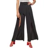 Women slit openning high waist trousers ladies pants in black color