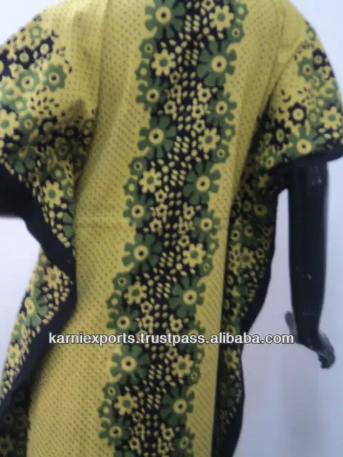 Gelb gedruckt exotische ethnischen& kaftan kleider baumwolle bedruckt damen tragen nachthemden& Kleider& kleider