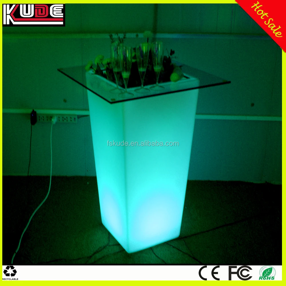 Modern Bar Furniture Multi Colors Changing Led Glass Bar Table With Ice