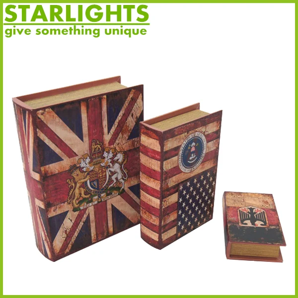 antique christmas day book shape wooden gift box for wedding