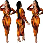 9031822 2019 Hot style colorful printed deep V-neck dress daily wear casual women clothing dress