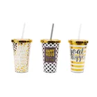 Custom logo plastic drinking water cup 16oz plastic juice cup with straw