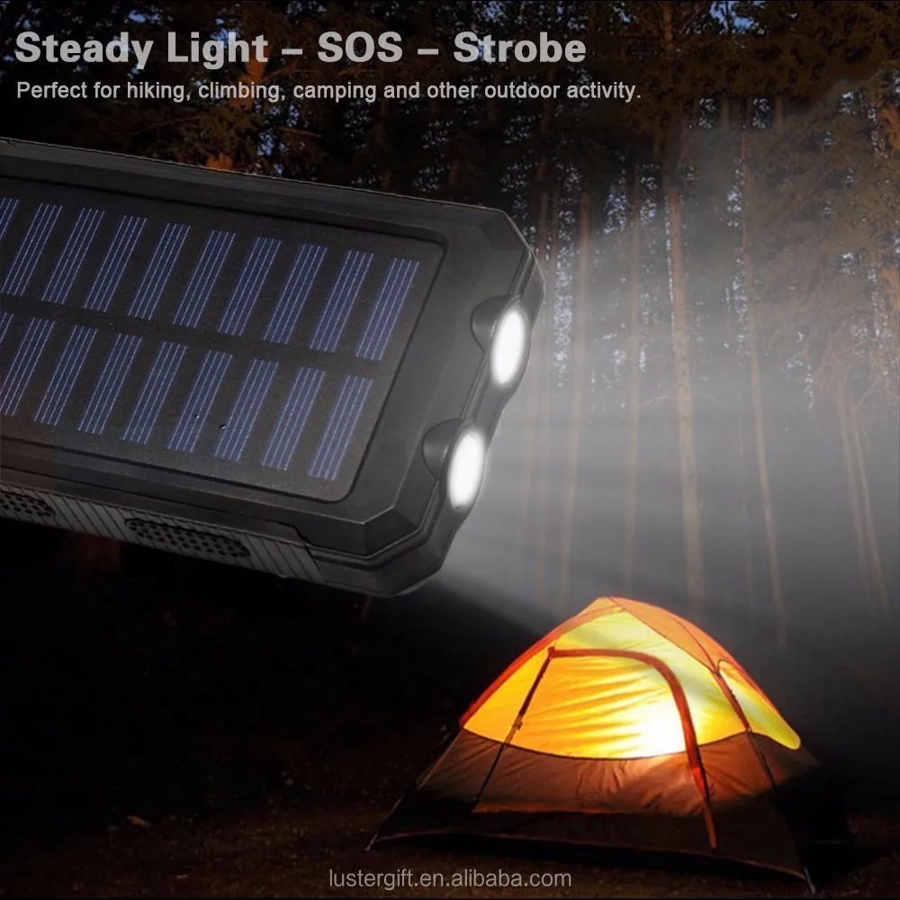 10000mAh Lithium Polymer Battery IP67 Waterproof Solar Power Bank With Flashlight Compass for Outdoor - ANKUX.COM