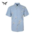 Latest short sleeve cotton funny printed denim shirts for men 100 cotton pictures