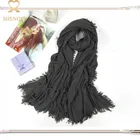 Plain colors fashion tassel women casual scarves and shawls oversized TR cotton scarf