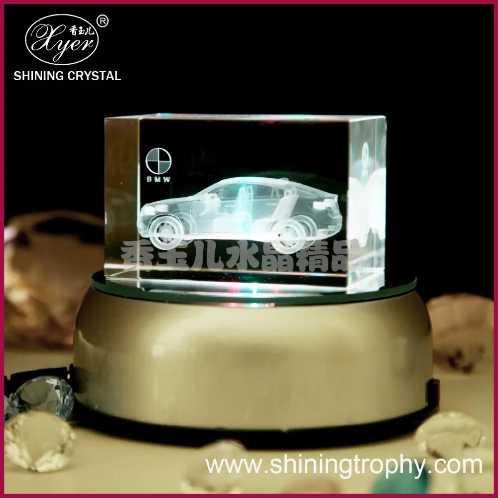 fashion shining 3d laser engraving cube crystal gifts with led