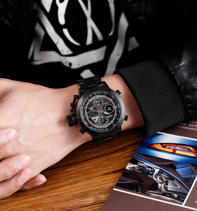 Luxury men stainless steel digital watch relogiio mascnlino