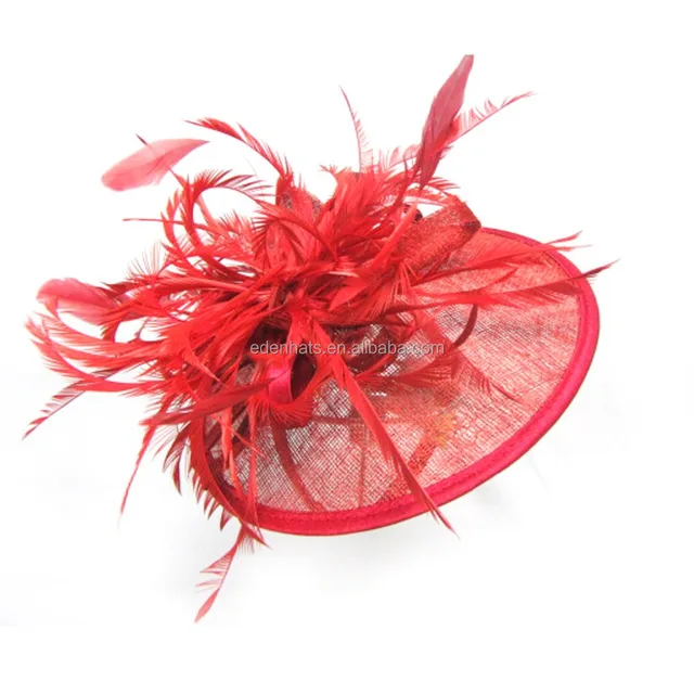 Green sinamay fascinator wholesale hats with feather flower