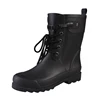 Fashionable women waterproof martin black lace up rain boots for sexy women with handle and buckle/canvas rain rubber shoes