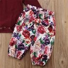 Fall Winter Girls Boutique Clothing Cotton Long Sleeve Romper + Flower Pants + Hair Band 3pcs Baby Girl Clothes Sets