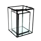 New modern rustic black iron glass pillar candle lantern standing holder lamp home metal hanging decoration S/L