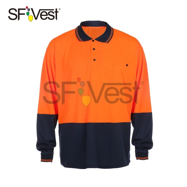 Australia AS/NZS 4602.1 Custom 100% Polyester Security Reflective Polo Long Sleeve High Visibility Hi Vis Work Safety T Shirt