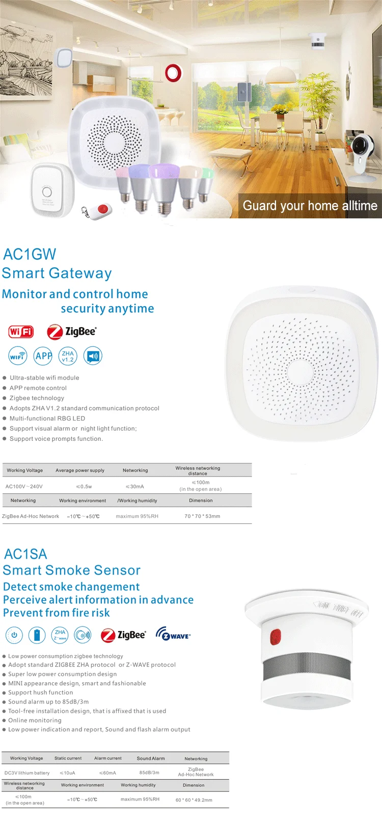 Zigbee/Zwave simpli safe smart home security alarm system with batteries - ANKUX.COM