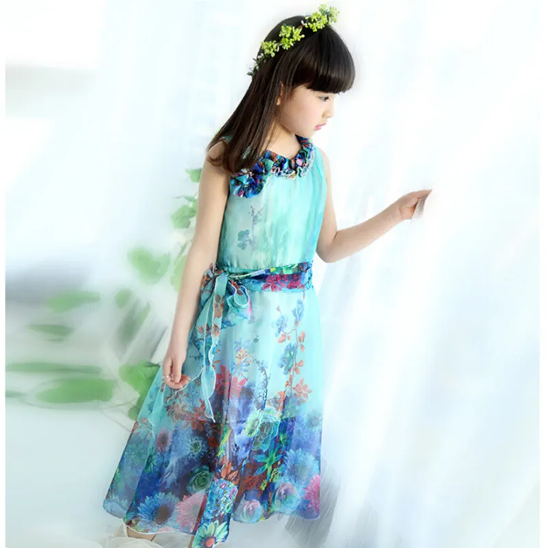 free shipping 2015 summer new mother and children's wear the dress in Korean girls Floral Chiffon Flower print dress