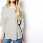 Crew neck drop shoulder ponte knit women pleat detail top