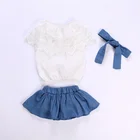 2019 Baby Girls Outfit Lace Ruffled Top Shorts T Shirt Dress with Headband Cloth Set