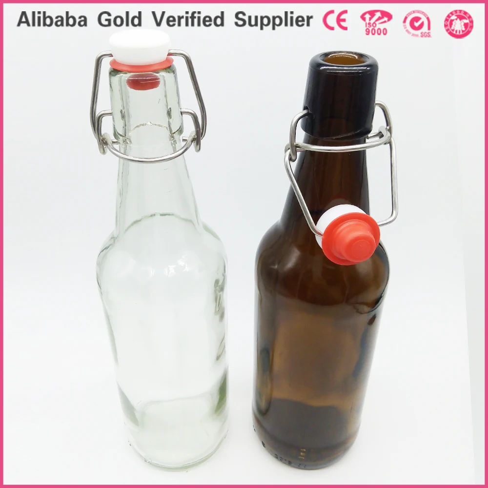 16 oz glass home making kombucha tea glass bottle with swing top