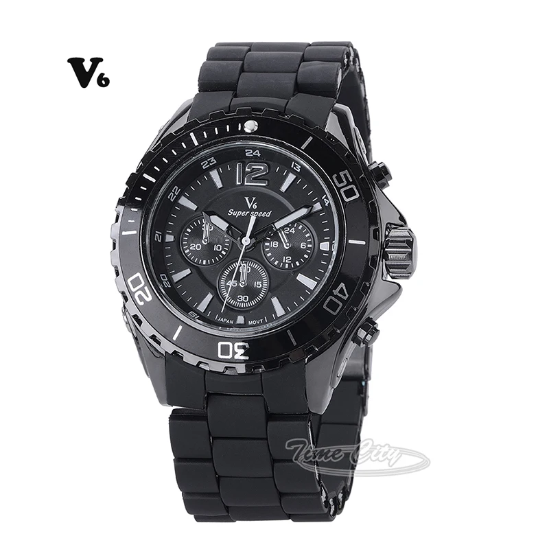 Black Red Steel Silicone Strap 2015 Sports Men's Quartz Watch Famous Brand V6 Hours Casual Fashion Luxury Gift New Wrist watches