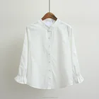 2017 new fashionable 100% cotton custom long sleeve mandarin collar girls shirts