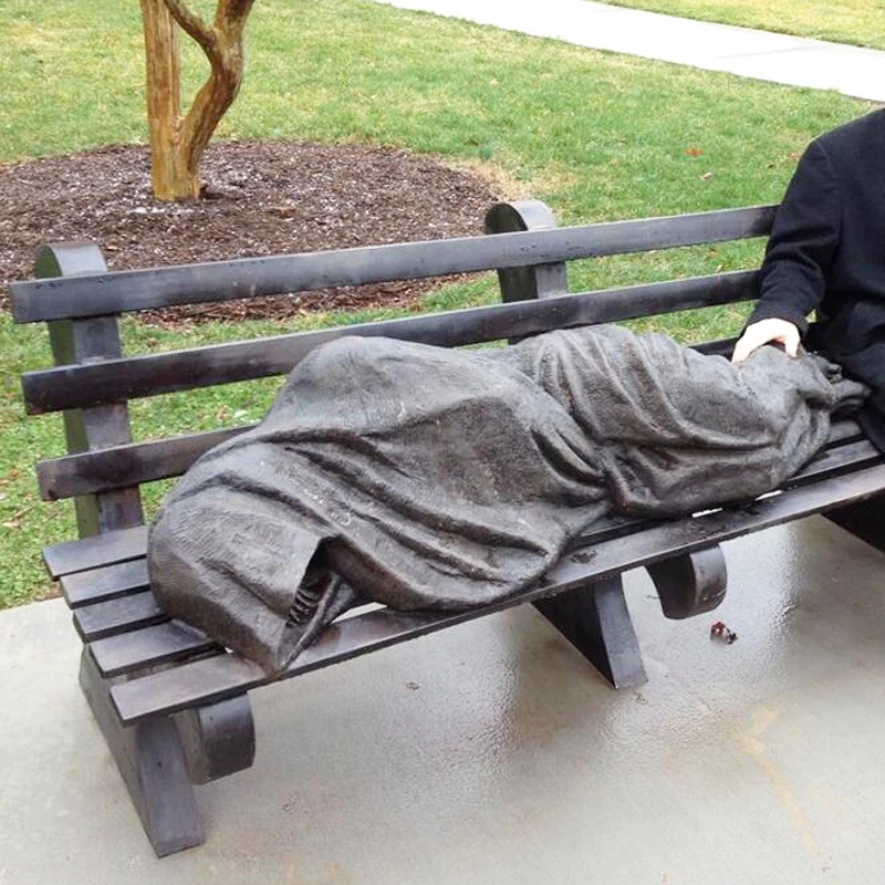 Garden Park Decoration Life Size Bronze Jesus Sleeping On Bench