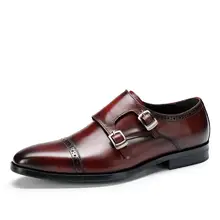 CZ82911 Italian famous brand mens leather shoes pointed toe monk strap loafers good year handmade genuine leather shoes