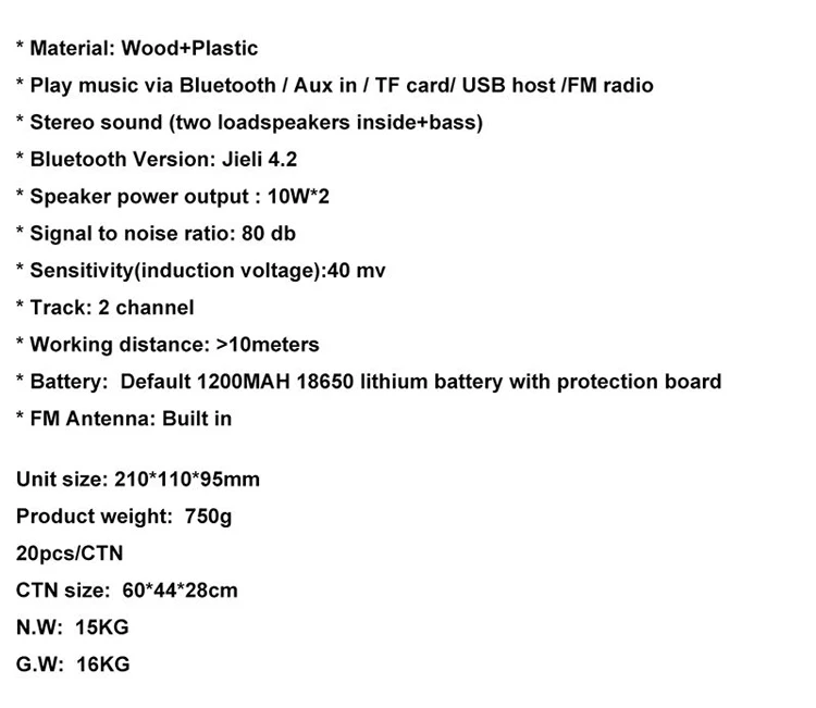 USB Port TF Card Slot FM 20 W Stereo Bass Wooden Portable Speaker Wireless - ANKUX.COM