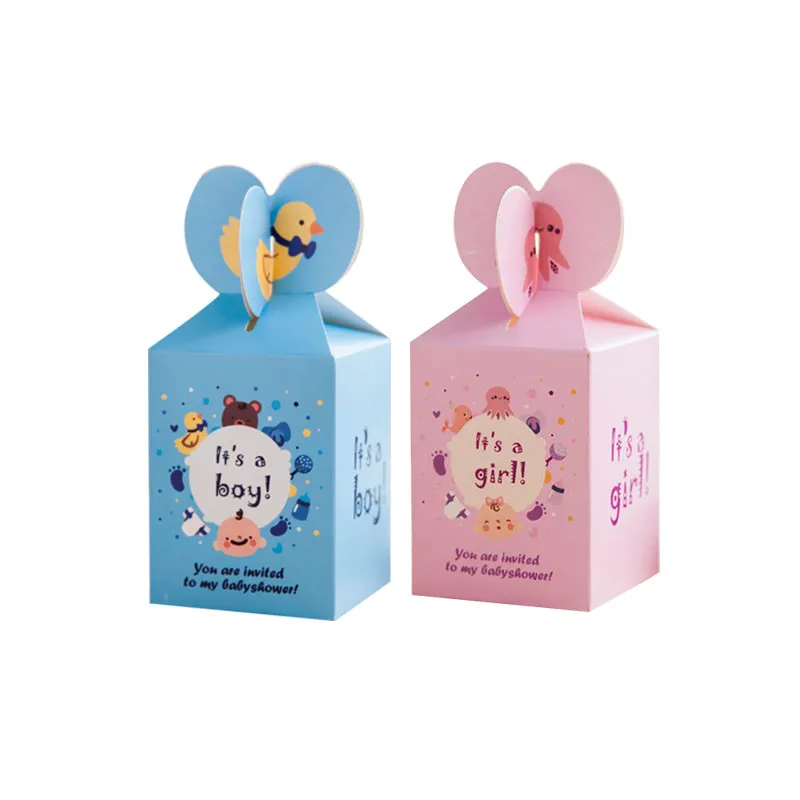 blue pink paper gift box baby shower favors sweet/candy for