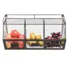 Large Rustic Brown Metal Wire Wall Mounted Hanging Fruit Basket Storage Organizer