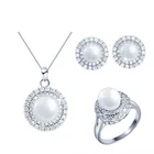 Top quality latest wholesale white cubic zirconia bridal pearl jewelry sets